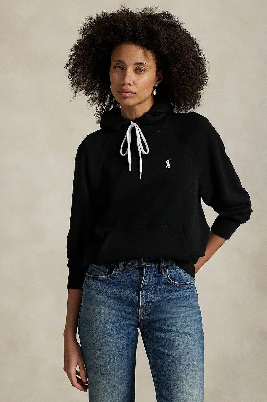 Mikina Polo Ralph Lauren čierna farba, s kapucňou, jednofarebná, 211971691