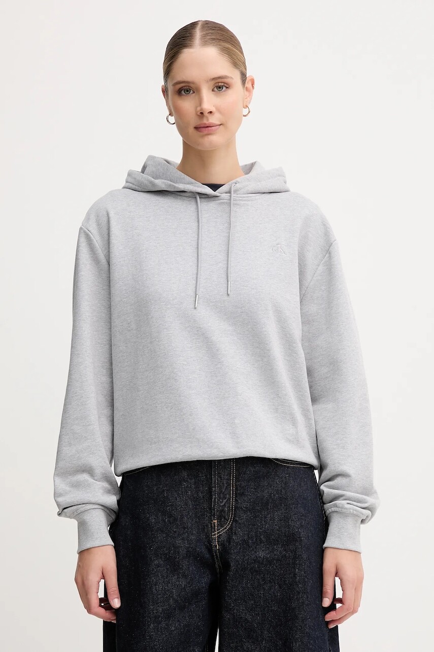 Mikina Calvin Klein Jeans šedá farba, s kapucňou, jednofarebná, LV047C224G