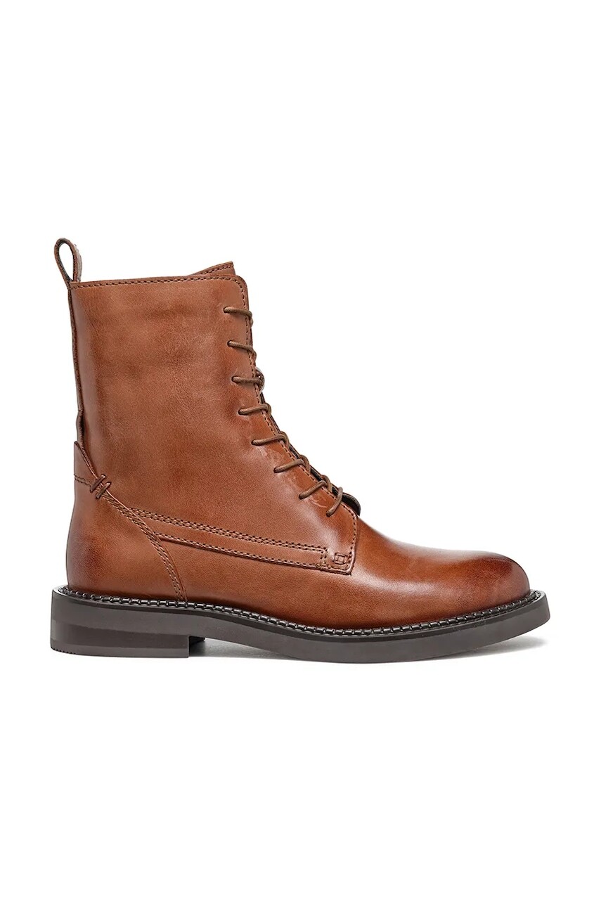 Kožené členkové topánky Geox D SERILDA hnedá farba, na plochom podpätku, D46WYG 00043 C6002