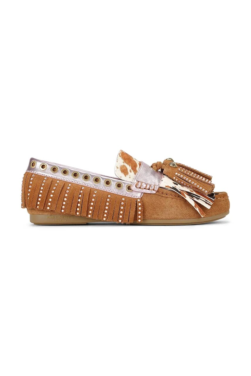 Semišové mokasíny Kurt Geiger London Tassel Fringe Moccasin hnedá farba, na plochom podpätku, 3494336219