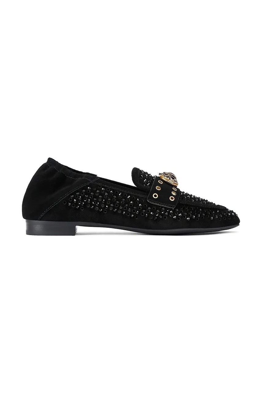 Semišové mokasíny Kurt Geiger London Chelsea Crystal Loafer čierna farba, na plochom podpätku, 4726709209