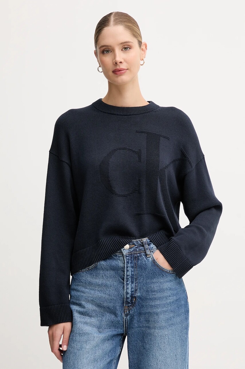 Bavlnený sveter Calvin Klein Jeans tmavomodrá farba, LV047D304G