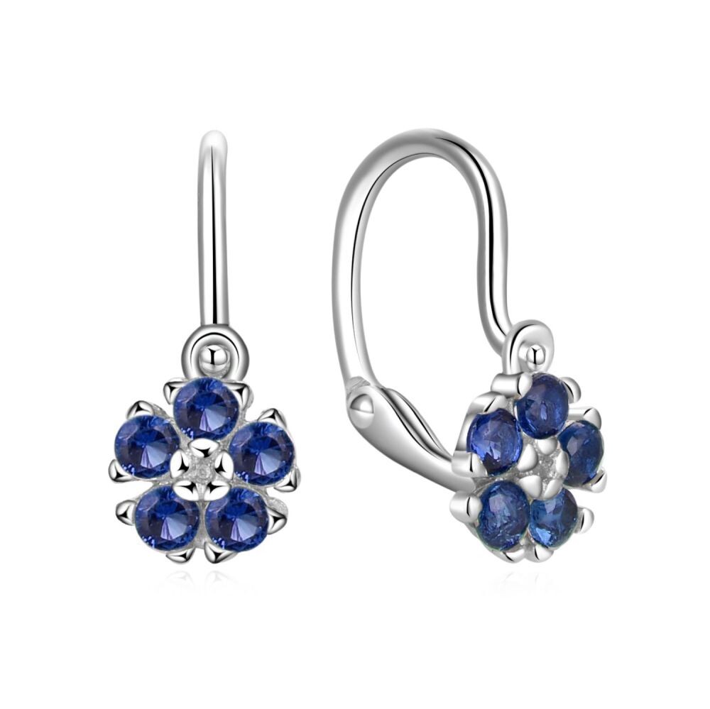 MOISS Strieborné detské náušnice Kvetina s modrými zirkónmi E0000631