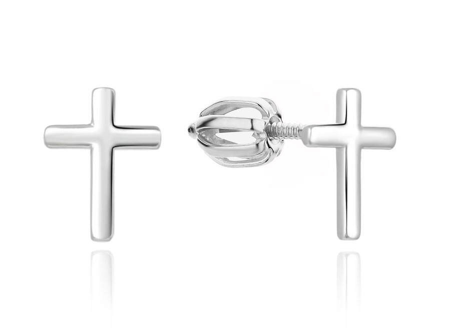 MOISS Slušivé strieborné náušnice Krížik E0004483