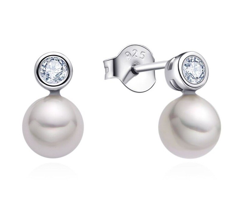 MOISS Strieborné náušnice so zirkónmi a syntetickou perlou E0003550