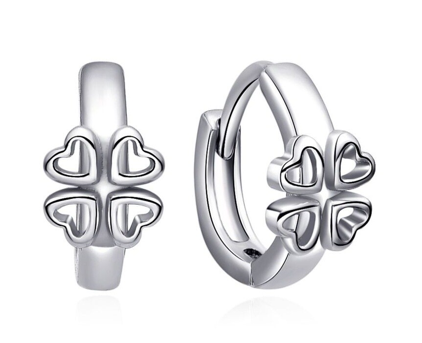 MOISS Strieborné detské kruhy Štvorlístok E0000144