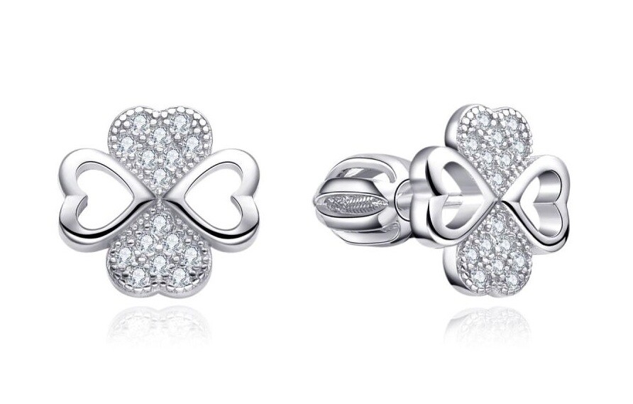MOISS Pôvabné strieborné náušnice Štvorlístok so zirkónmi E0004479
