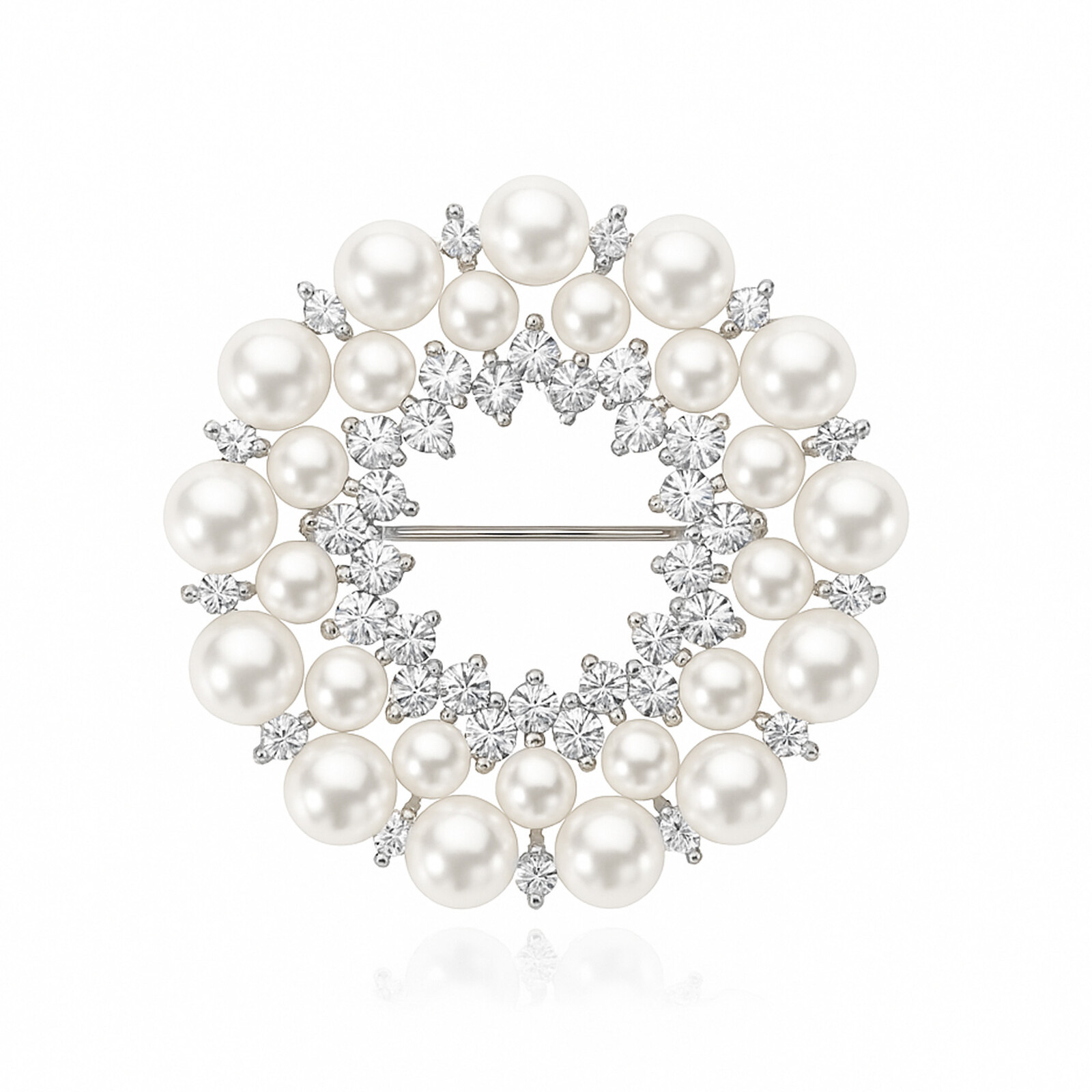 Troli Očarujúca perličková brošňa s kryštálmi Silver