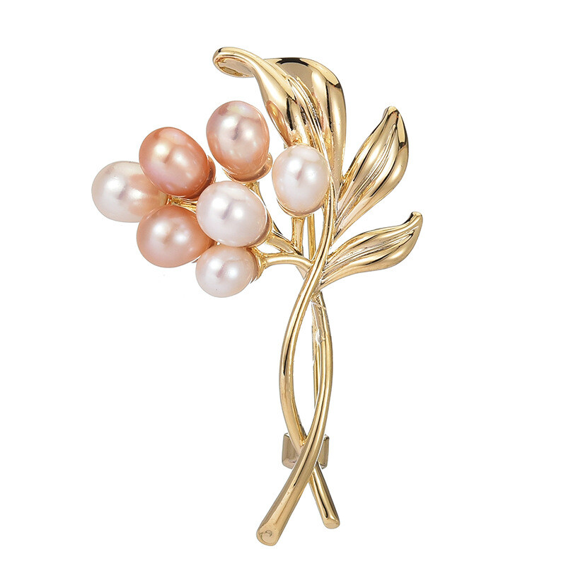 Troli Elegantná pozlátená brošňa s umelými perlami Vetvička Gold