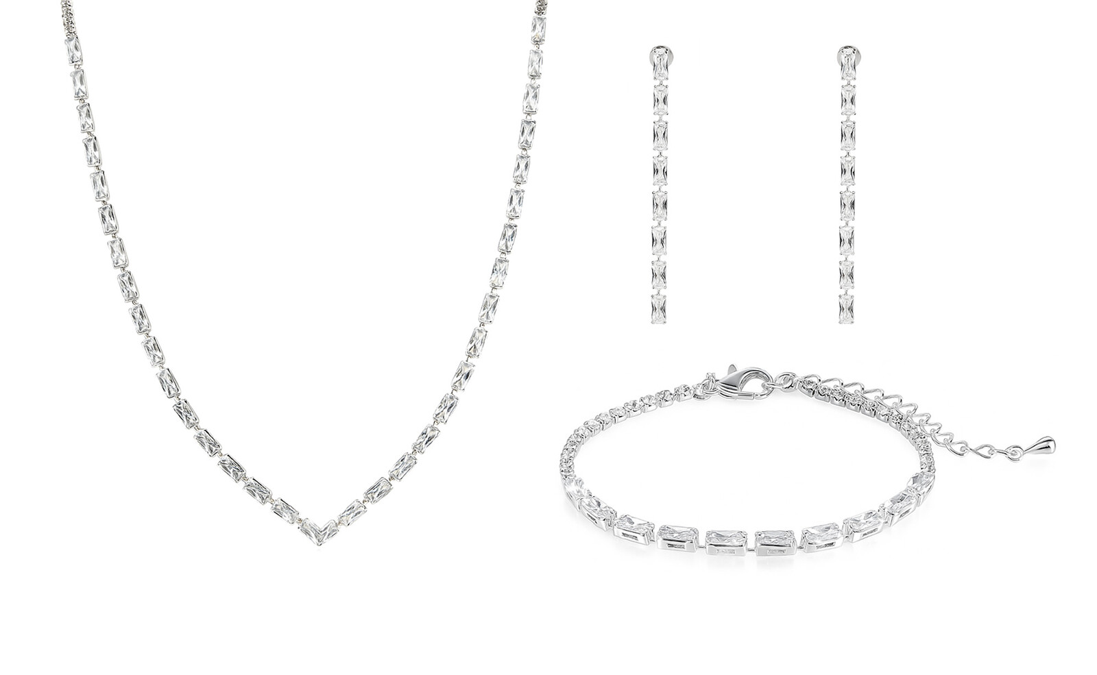 Troli Luxusná sada šperkov s čírymi kryštálmi (náhrdelník, náramok, náušnice)