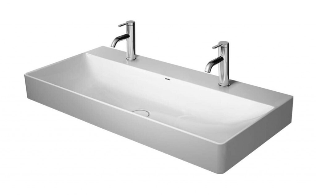 DURAVIT - DuraSquare Dvojumývadlo nábytkové, 100x47 cm, bez prepadu, 2 otvory na batérie, DuraCeram, WonderGliss, biela 23531000721