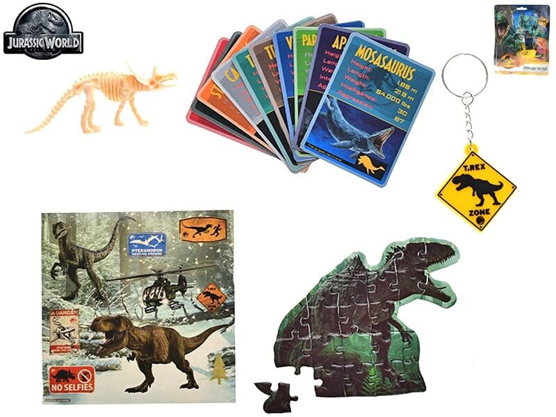 Mikro Jurský svet Dominion sada dino aktivít: puzzle, kľúčenka, kostra, nálepky, karty