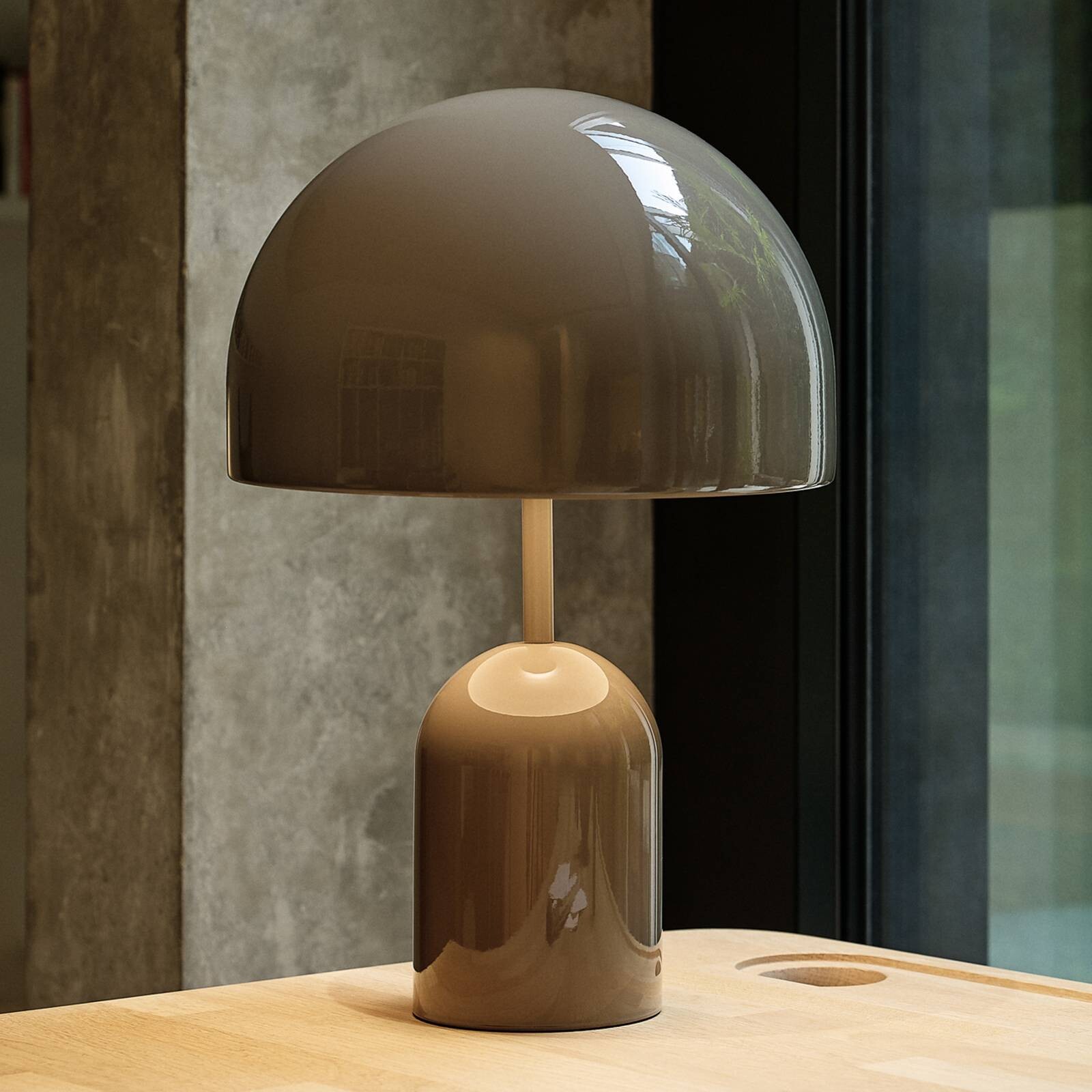 Tom Dixon Stolová LED lampa Bell, taupe, výška 43 cm, stmievateľné