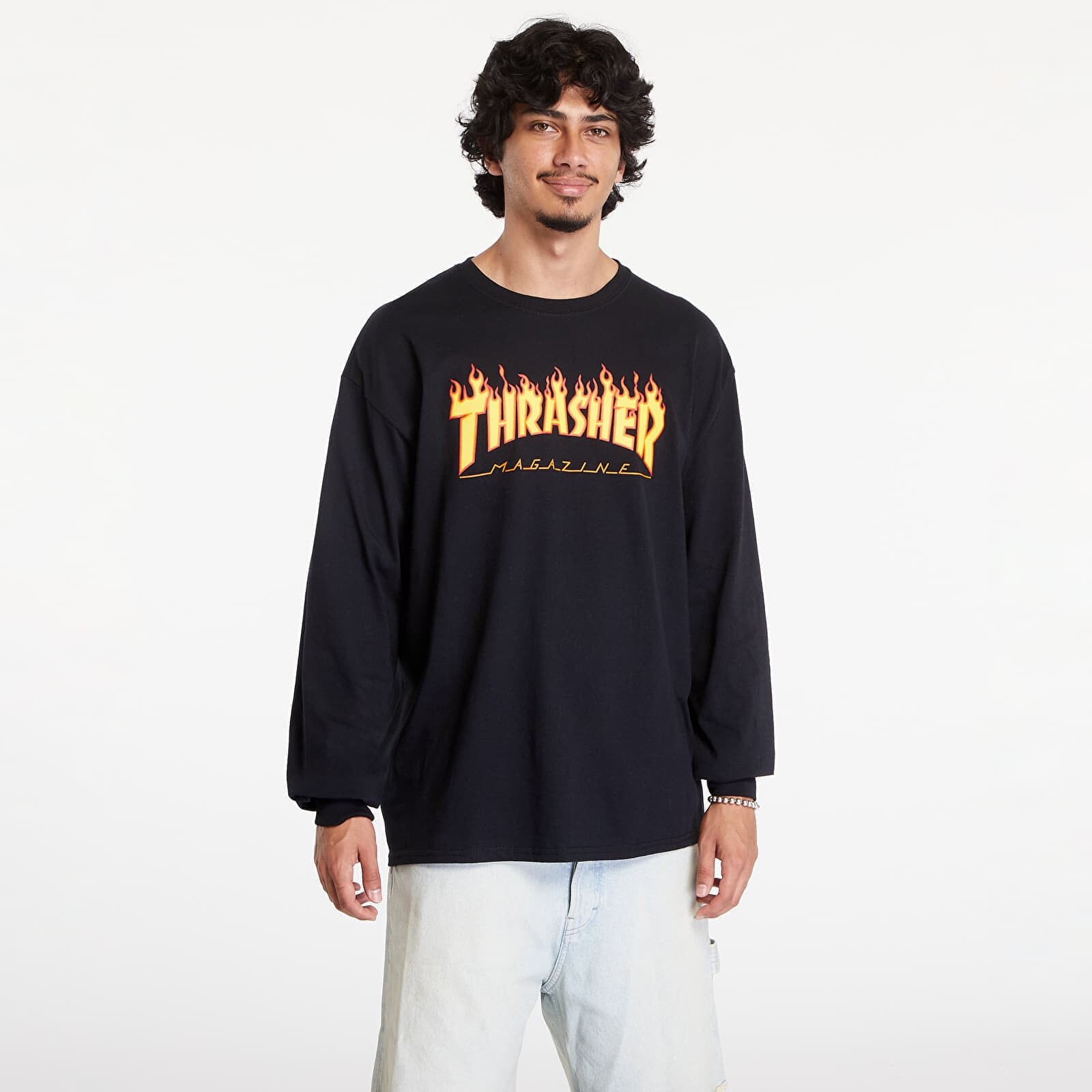 Tričko Thrasher Flame Logo Long Sleeve T-Shirt Black L