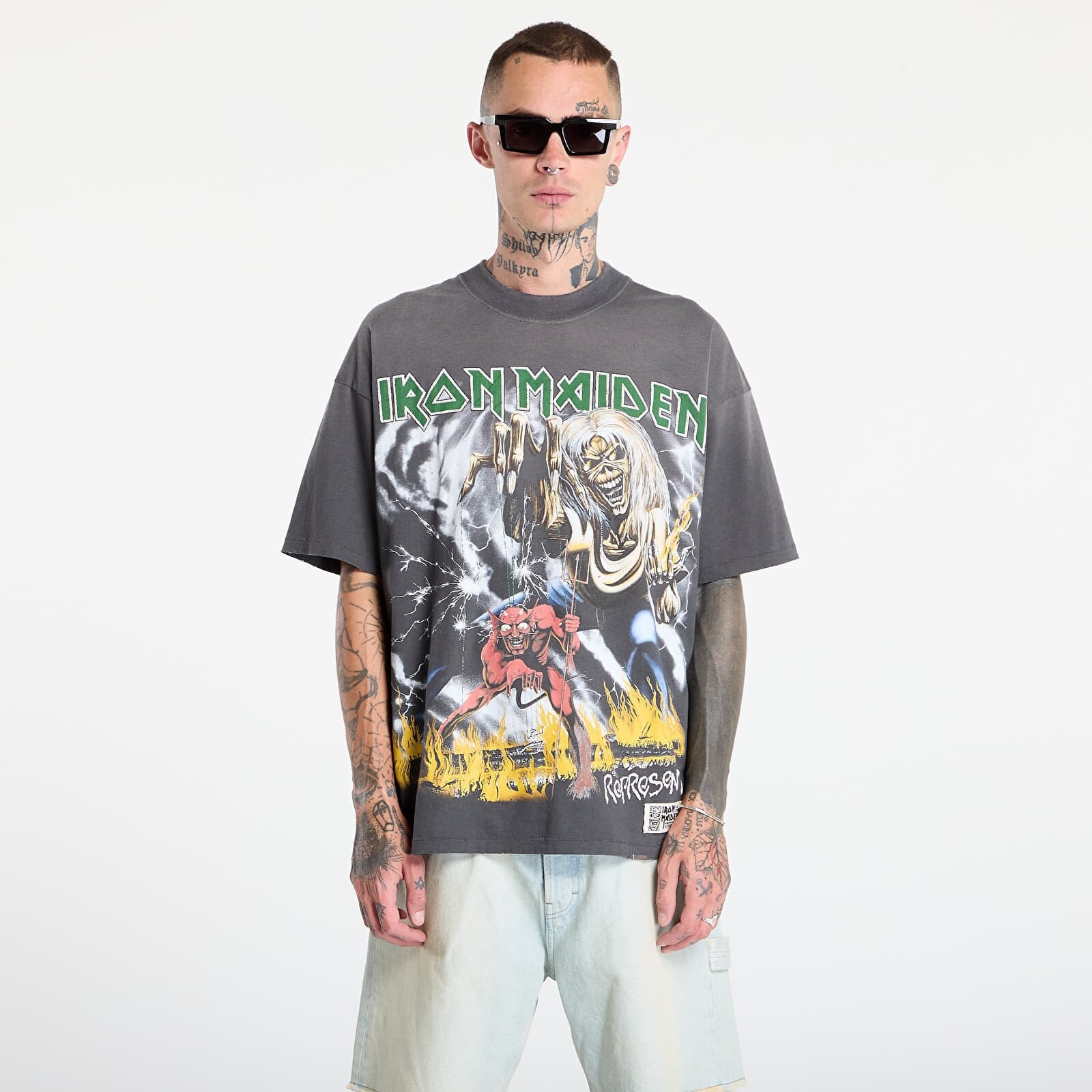 Tričko REPRESENT x Iron Maiden Number Of Beast T-Shirt Sunfade Grey L