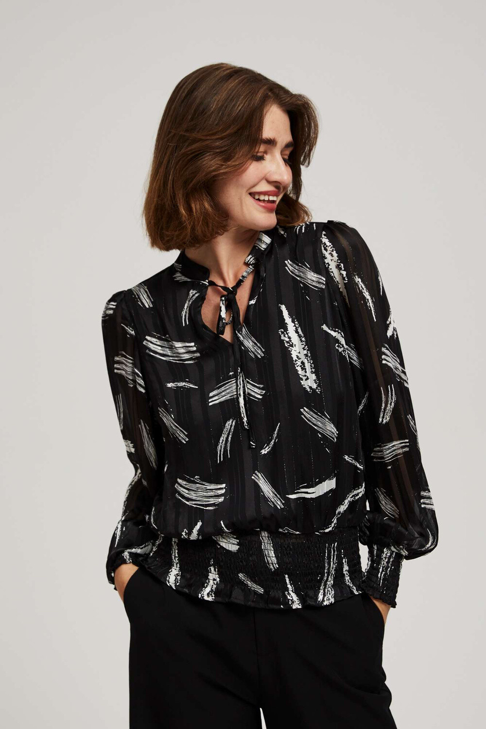 Marisse Black Tie-Neck Shirt