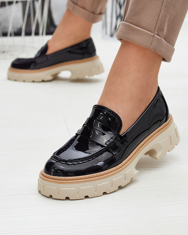 Resti Black lacquered moccasins for women Mewira - Footwear