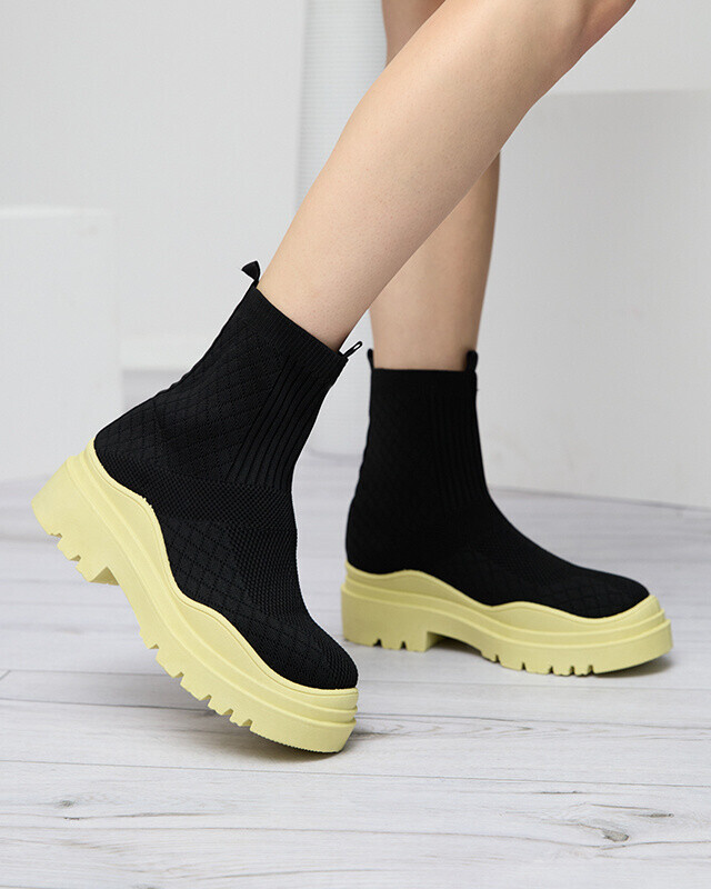 Resti Black and yellow women's flat-heeled boots Seritis - Footwear