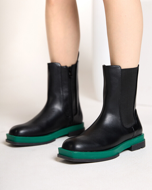 Resti Women's high boots with a square toe in black and green Litepi - Footwear