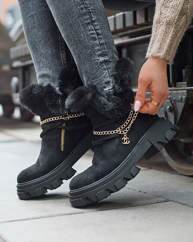 Resti Black women's eco-suede boots with chain Videric - Footwear