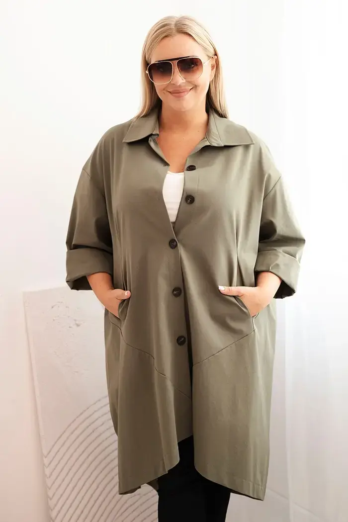 Kesi Włoski Dámska narzutka Plus Size Punto z bavlnou a gombíkmi khaki