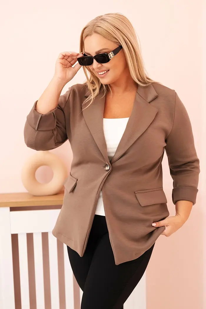 Kesi Włoski Dámska blazerka z viskózy Plus Size s dlhým rukávom a golierom fango
