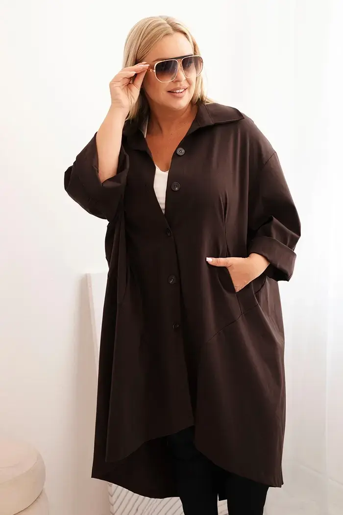 Kesi Włoski Dámska narzutka Plus Size Punto s bavlnou a gombíkmi hnedá