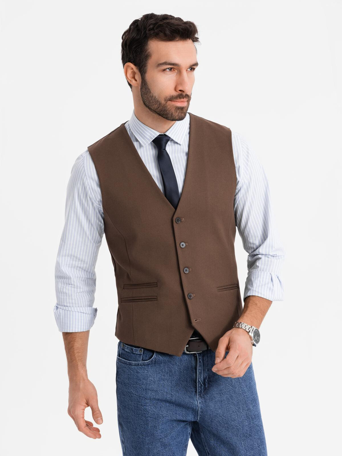 Ombre Men's suit vest with classic detailing and lining - brown