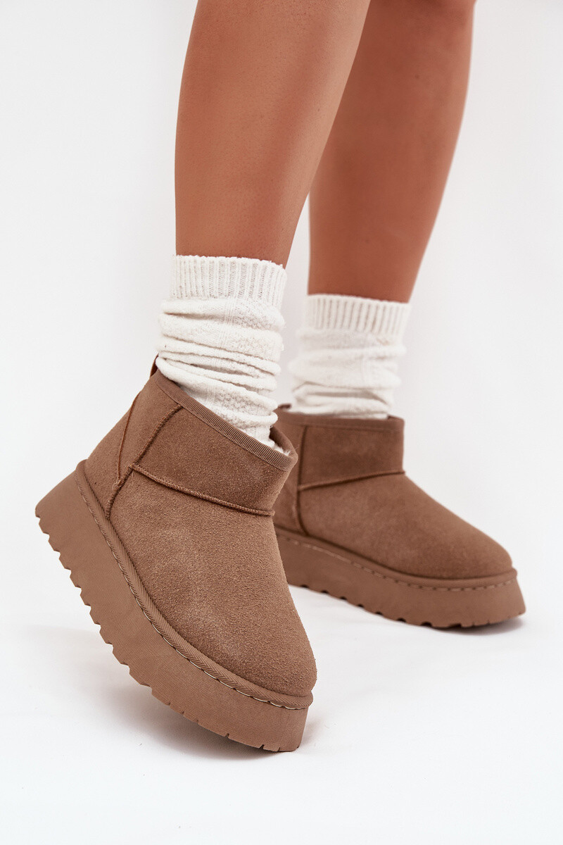 Boto Dámske Snehule Na Platforme Zateplené Kožúškom Khaki Vesirae