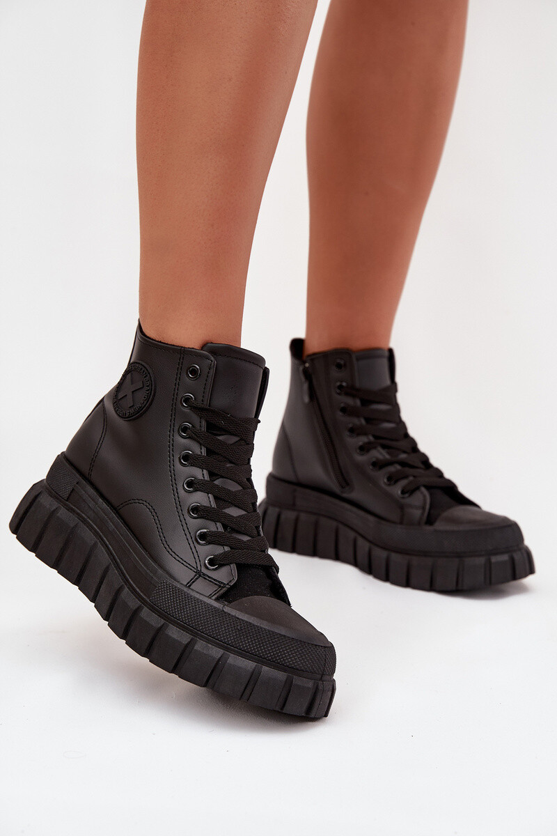 Boto Zateplené Vysoké Tenisky Dámske Na Platforme S Zipsom Čierne Sarira