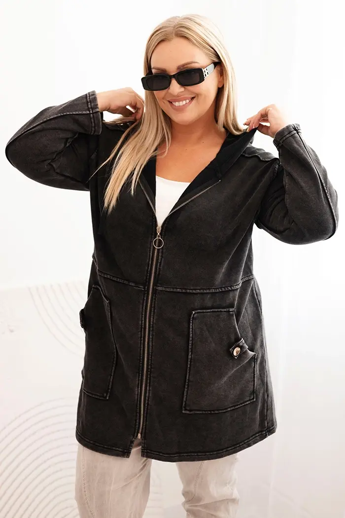 Kesi Włoski Dámska mikina Plus Size s kapucňou a vreckami, čierna
