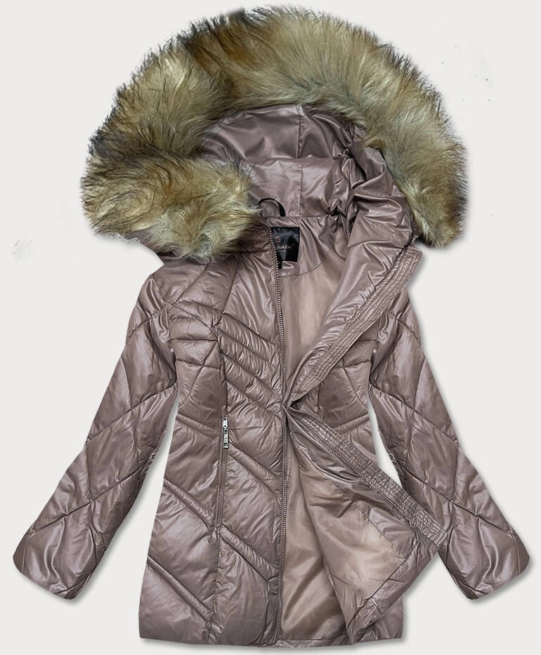 Dámska prechodná bunda vo farbe cappuccino s kapucňou (H-97-1) odstíny béžové 46