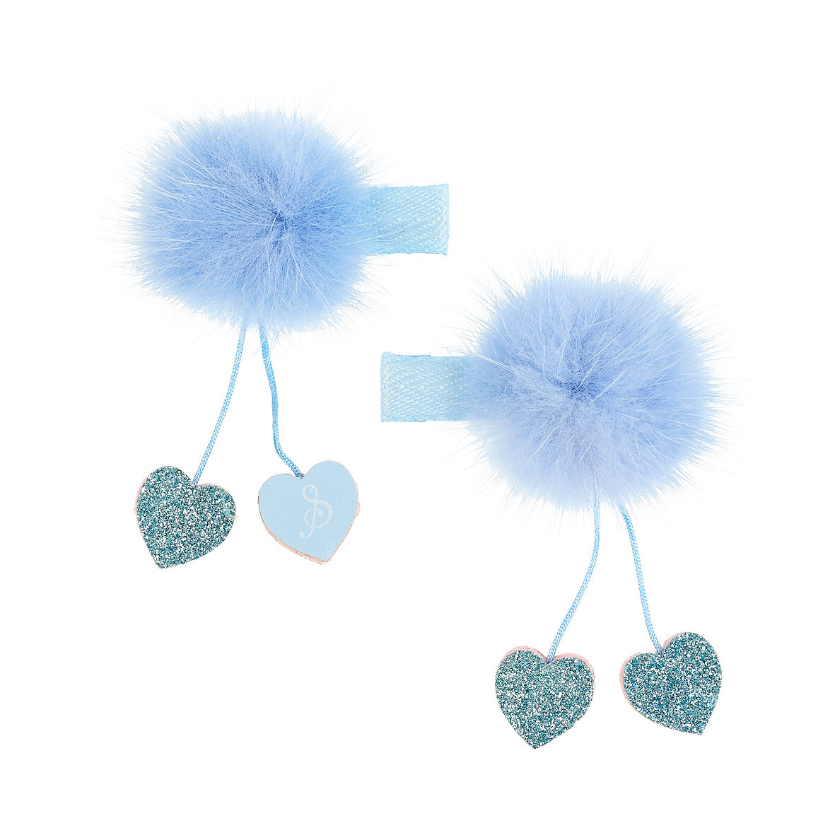 Souza! - Sponky do vlasov Amandine s brmbolcom a srdiečkami – modré - 2 ks