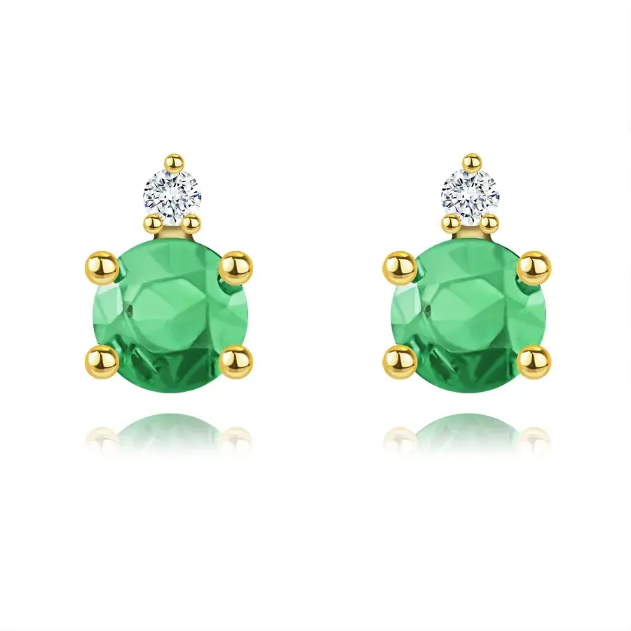 Zlaté náušnice 14K so smaragdom a čírym zirkónom