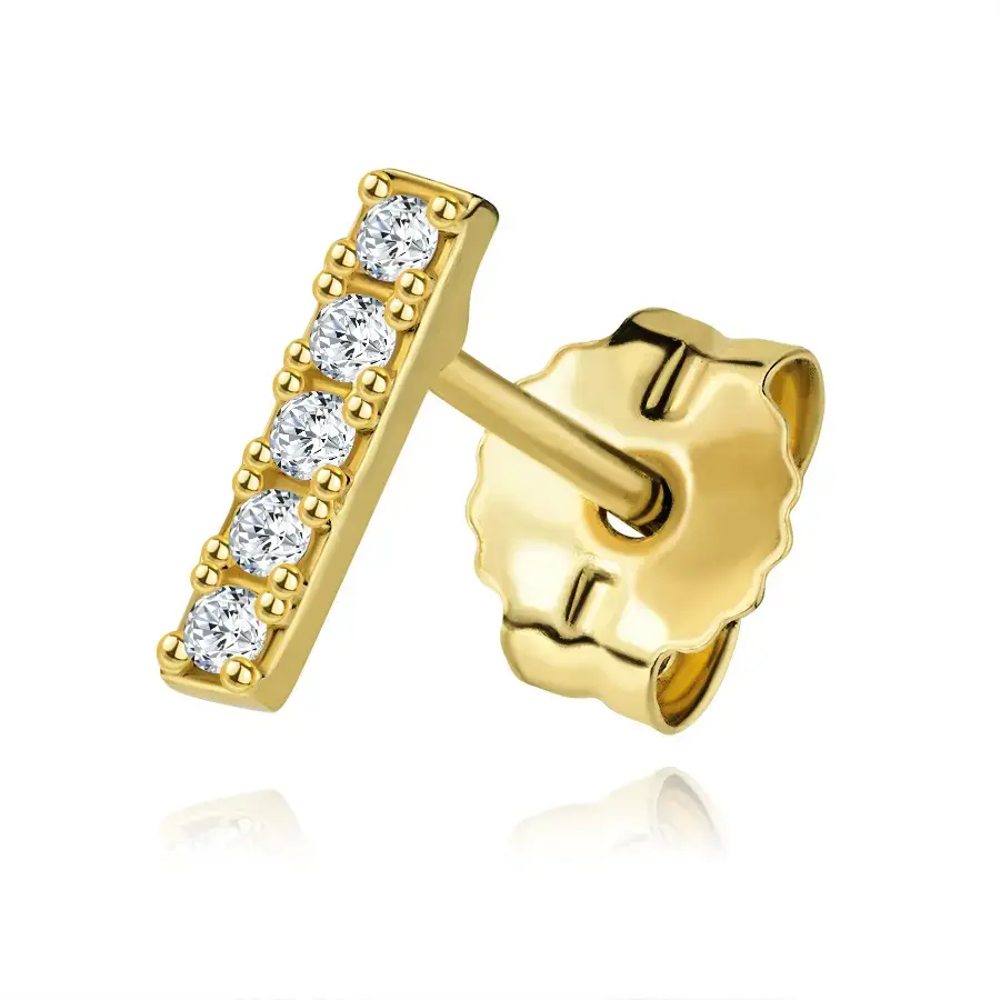 Zlatá jednokusová náušnica 14K s čírymi zirkónmi