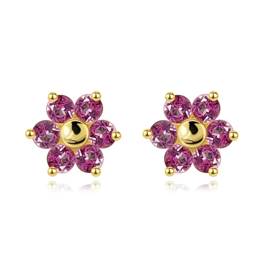 Náušnice zo 14K zlata s ružovými zafírmi v tvare kvetu