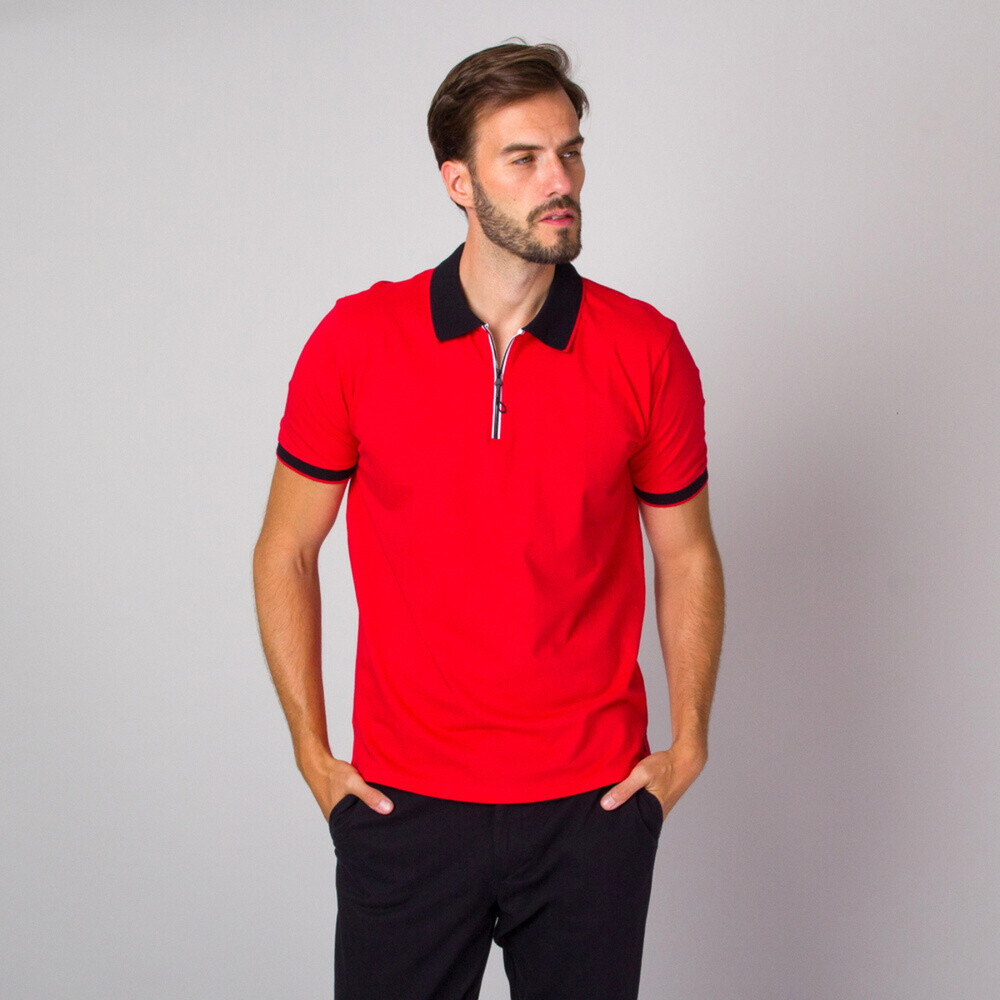 Pánske polotričko červenej farby s kontrastnými prvkami 14232