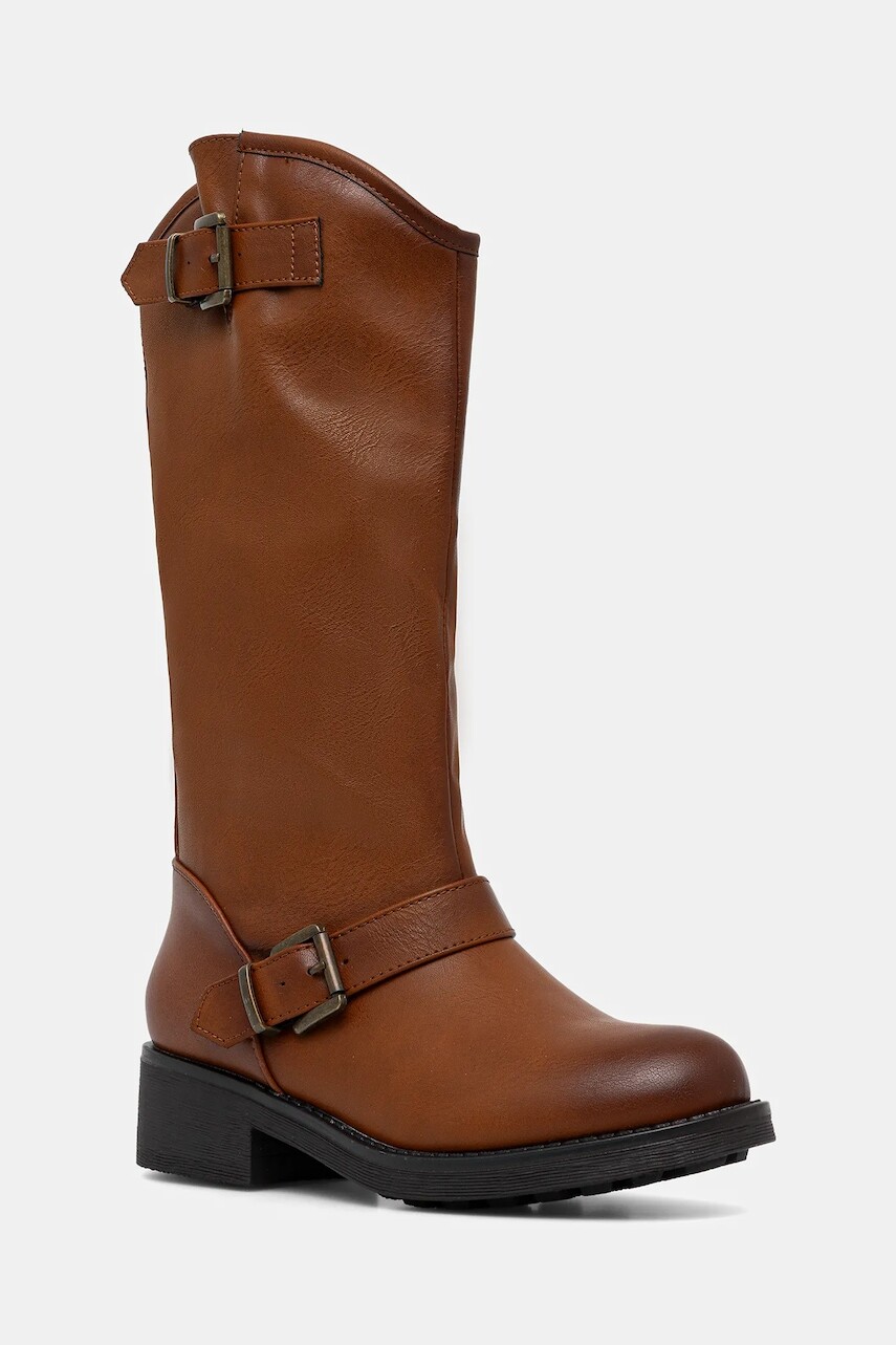 Vysoké čižmy Answear Lab dámske, hnedá farba, na plochom podpätku, jemne zateplené