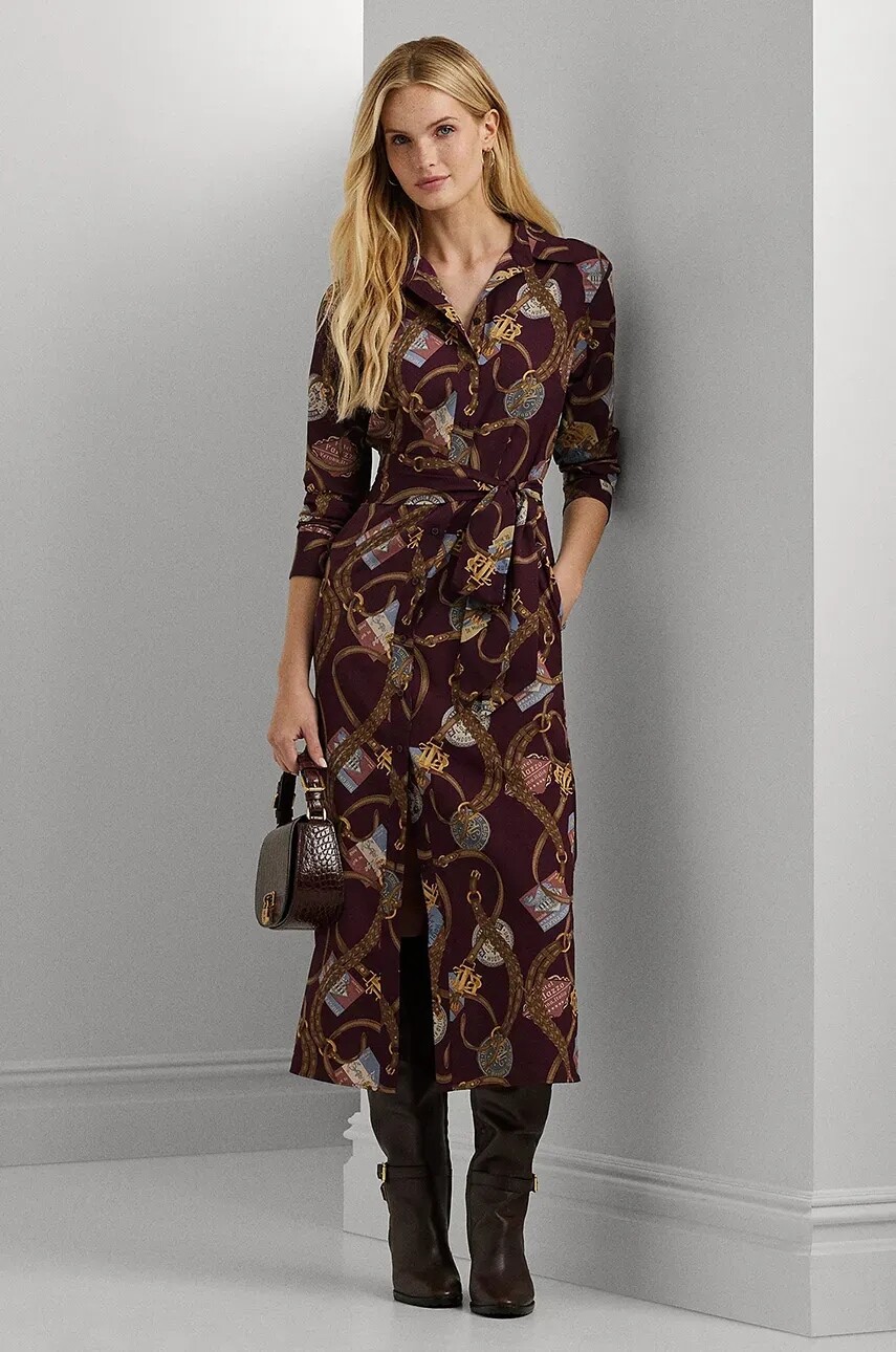 Šaty Lauren Ralph Lauren červená farba, midi, rovný strih, 200951294