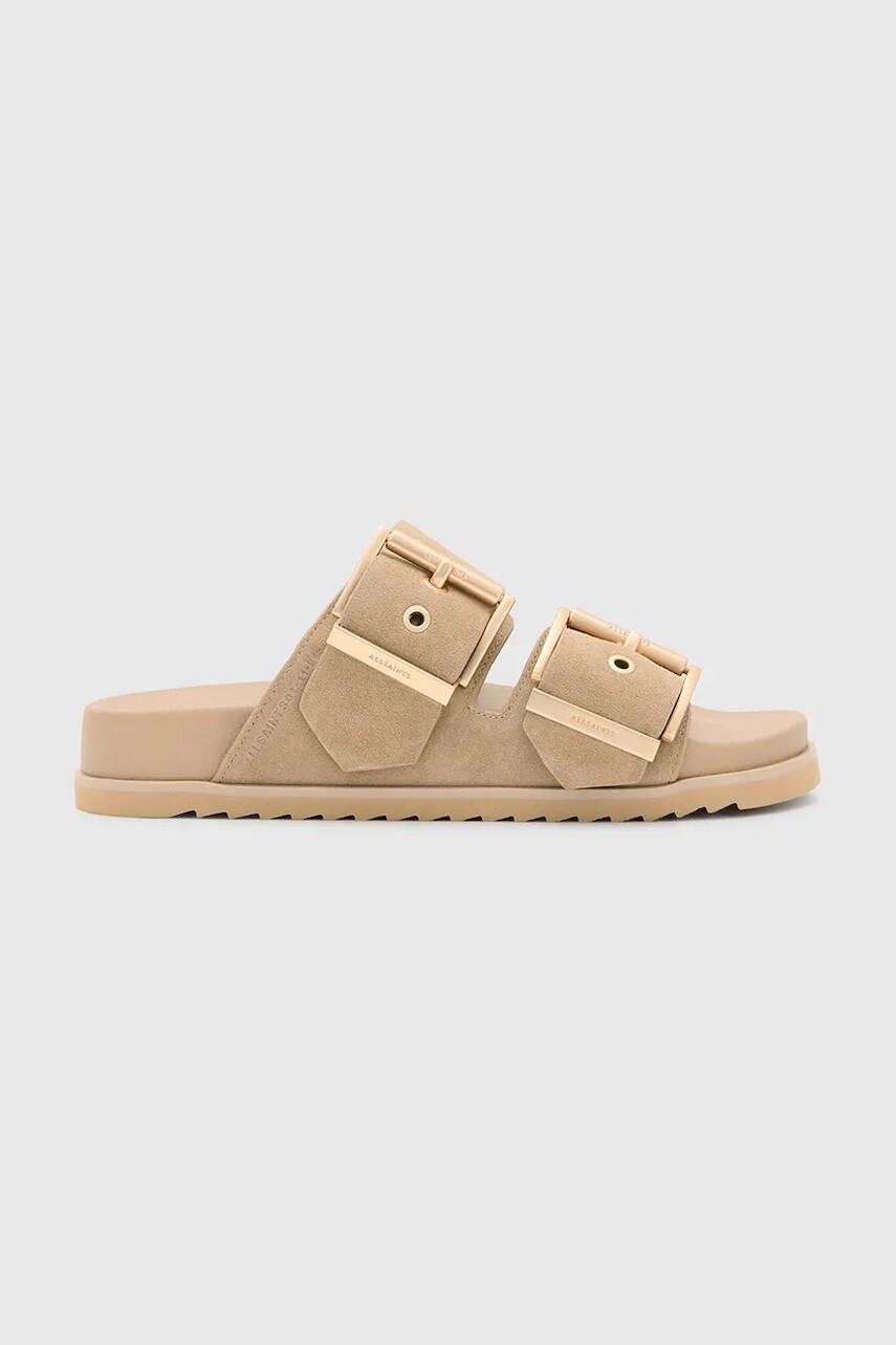 Semišové šľapky AllSaints Sian Sandal dámske, béžová farba, W035FC