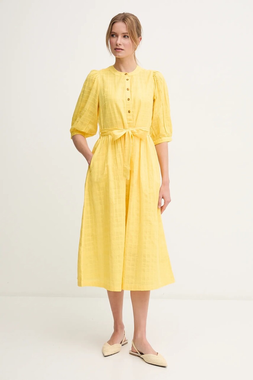 Bavlnené šaty Barbour Heidi žltá farba, midi, áčkový strih, LDR0893YE32