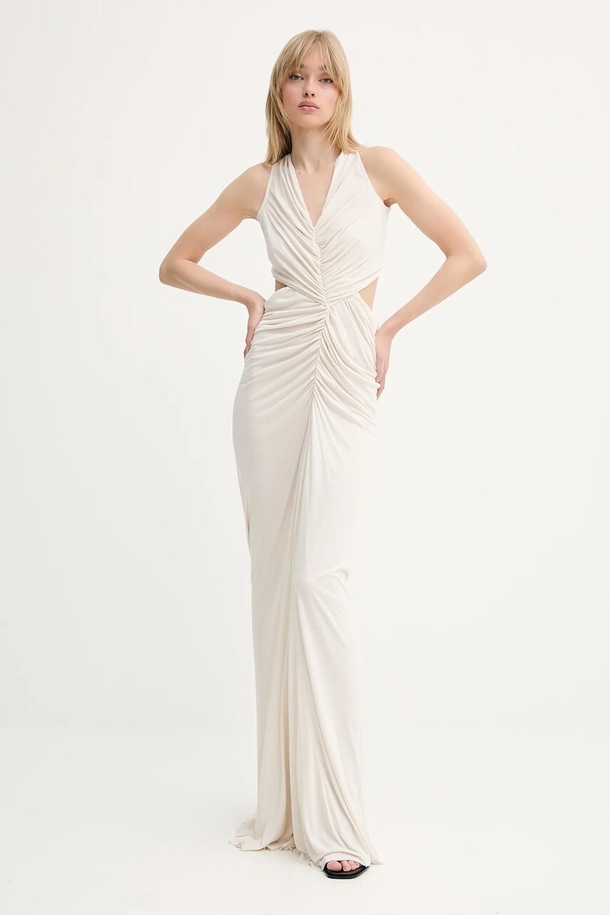 Šaty Rick Owens Lilies béžová farba, maxi, priliehavé, LI01E4500RV