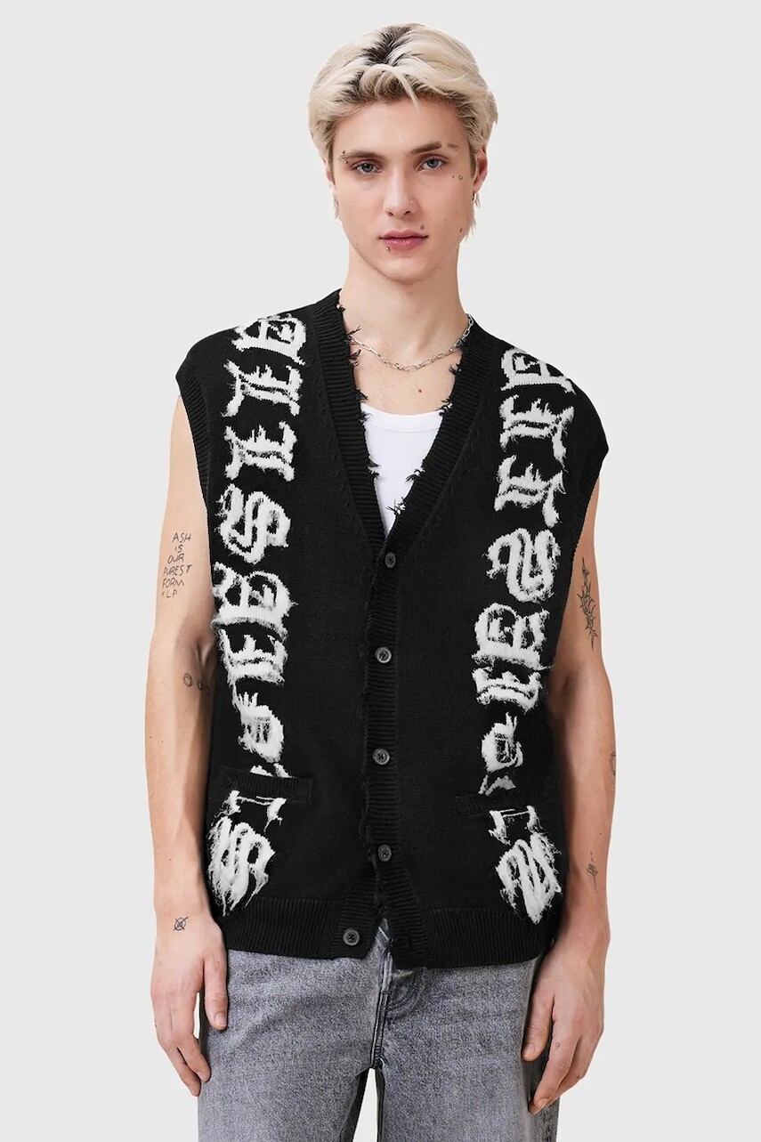 Bavlnená vesta bez rukávov AllSaints SCRIPTURE čierna farba, M036KC