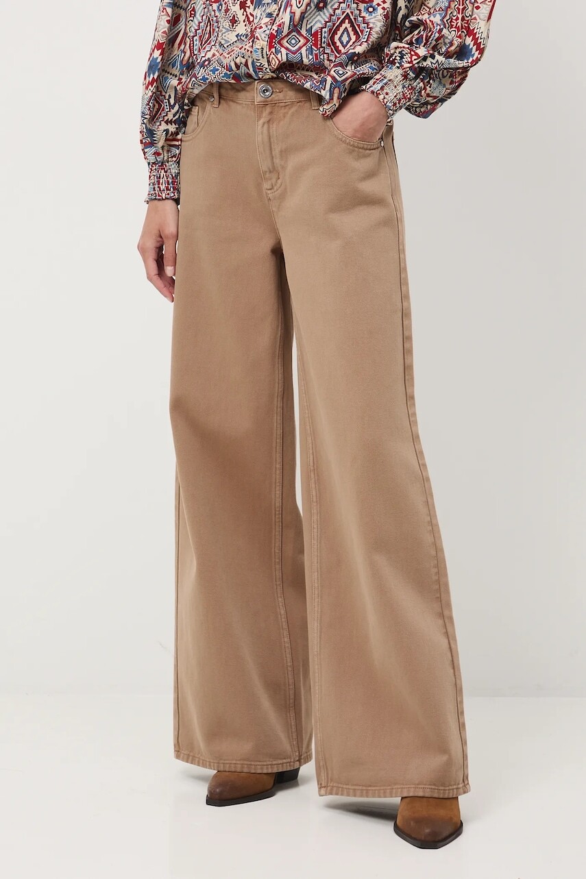 Bavlnené nohavice Medicine hnedá farba, široké, stredne vysoký pás