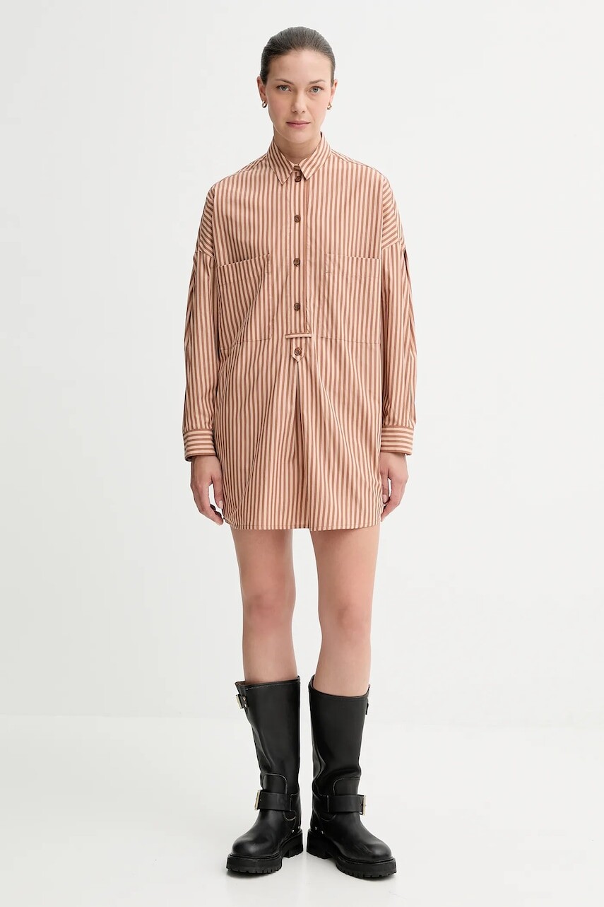 Bavlnené šaty Sessun hnedá farba, mini, rovný strih, 25105013