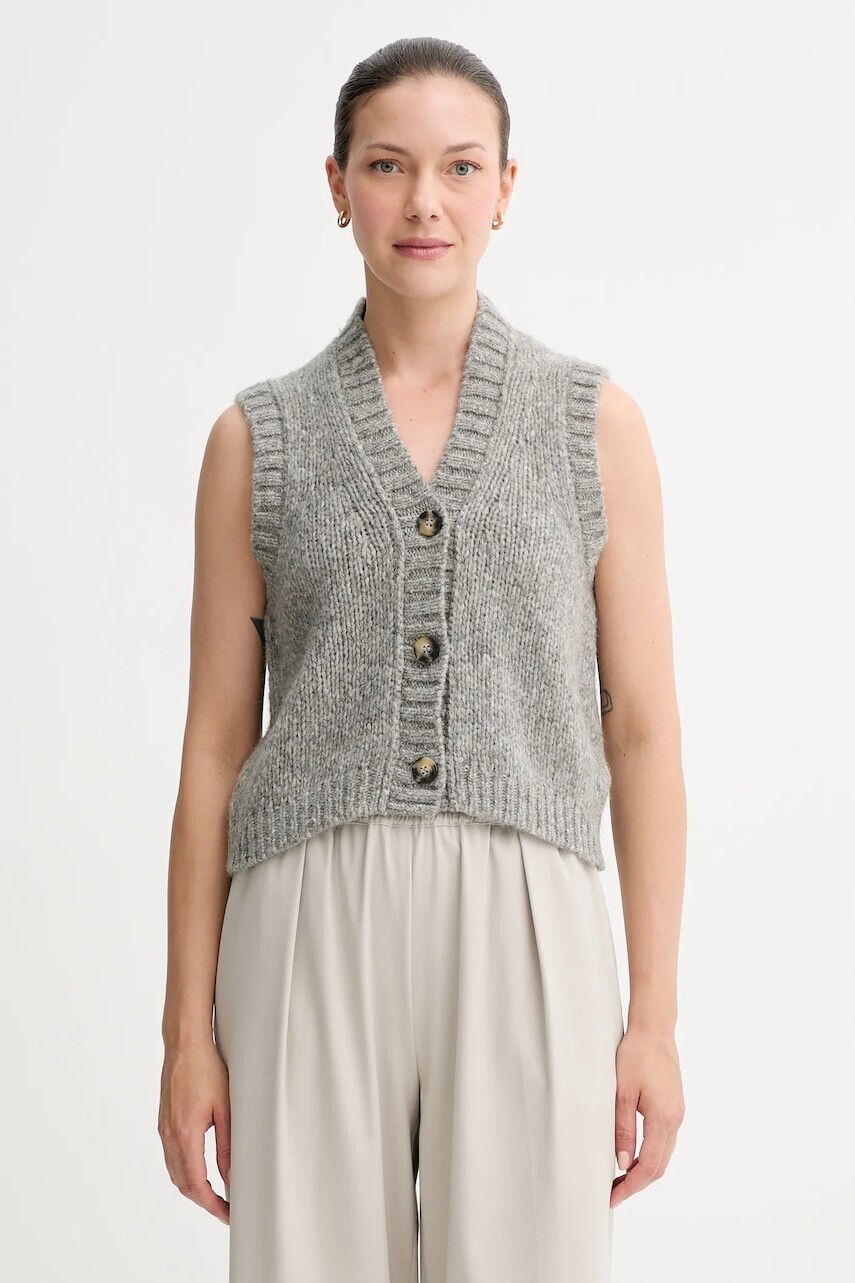 Vlnená vesta Marc O'Polo šedá farba, teplé, 5000007307