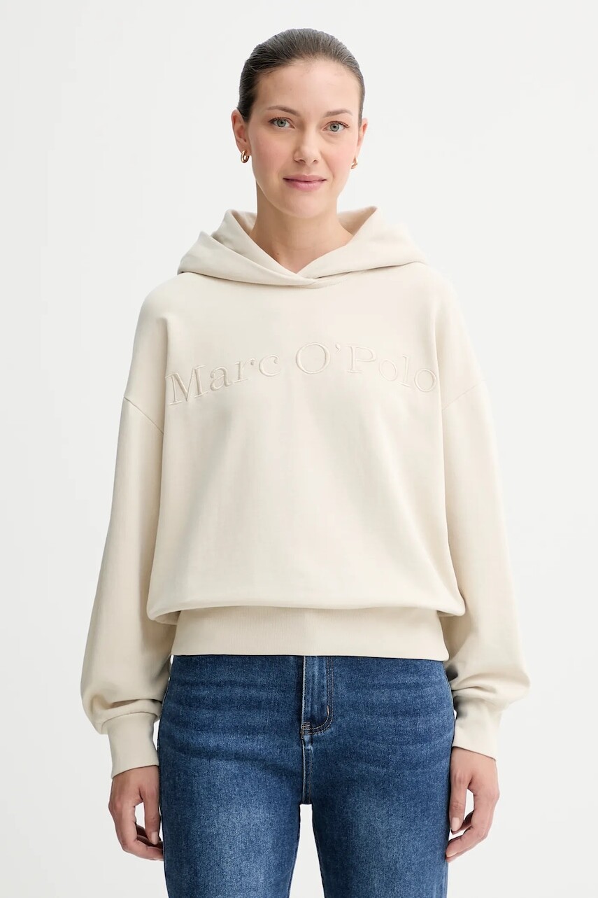 Bavlnená mikina Marc O'Polo béžová farba, s kapucňou, s nášivkou, 508407354165
