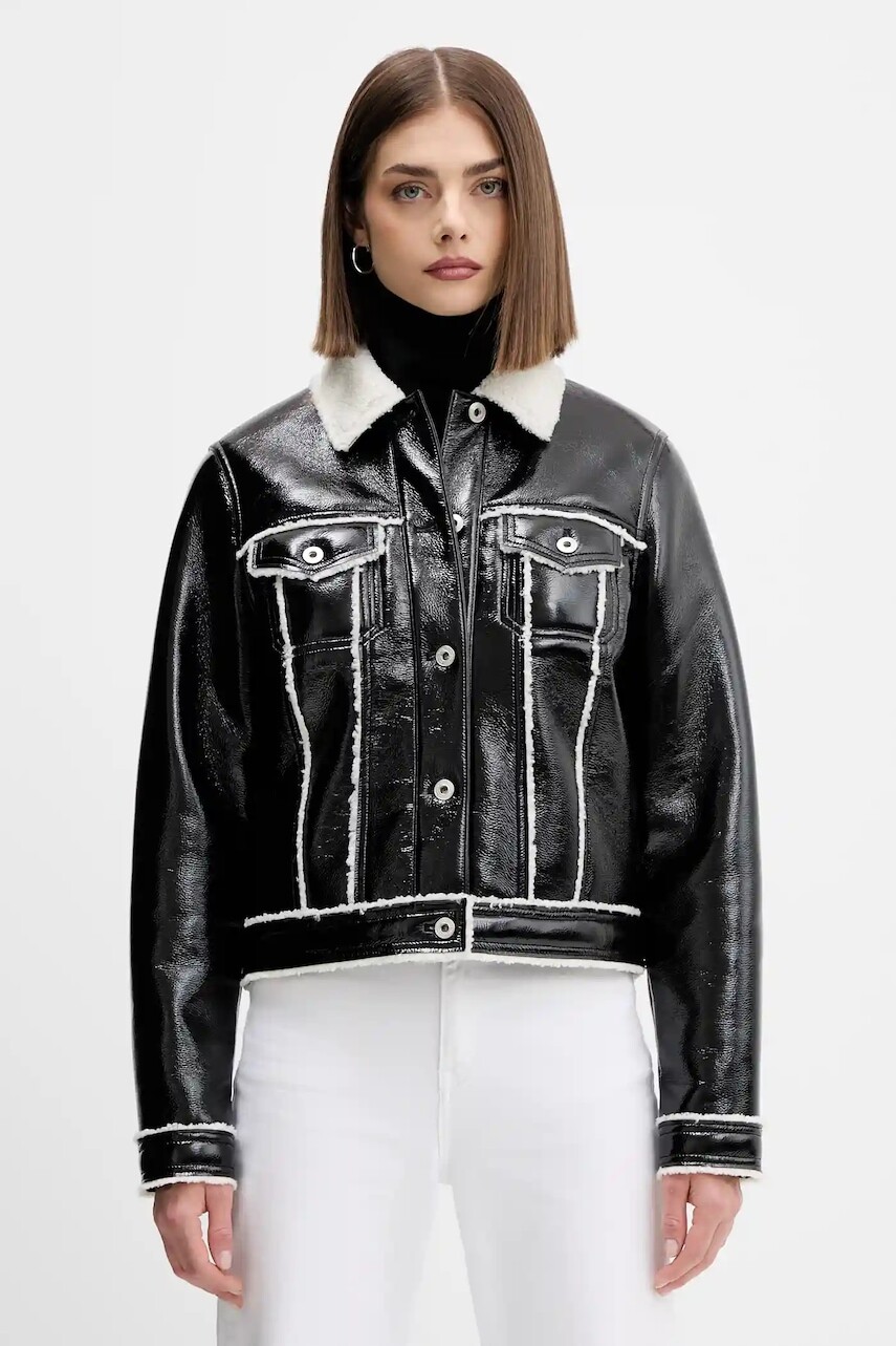 Bunda Karl Lagerfeld Jeans čierna farba, prechodná, A4W14054
