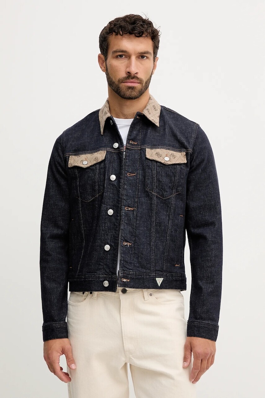 Rifľová bunda Guess DILLON tmavomodrá farba, prechodná, M5YXN1 D5QC2