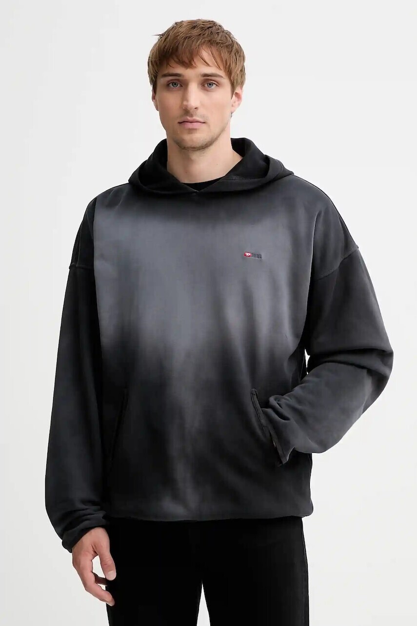 Bavlnená mikina Diesel S-EE-T1 čierna farba, s kapucňou, vzorovaná, A19295.0PKAM